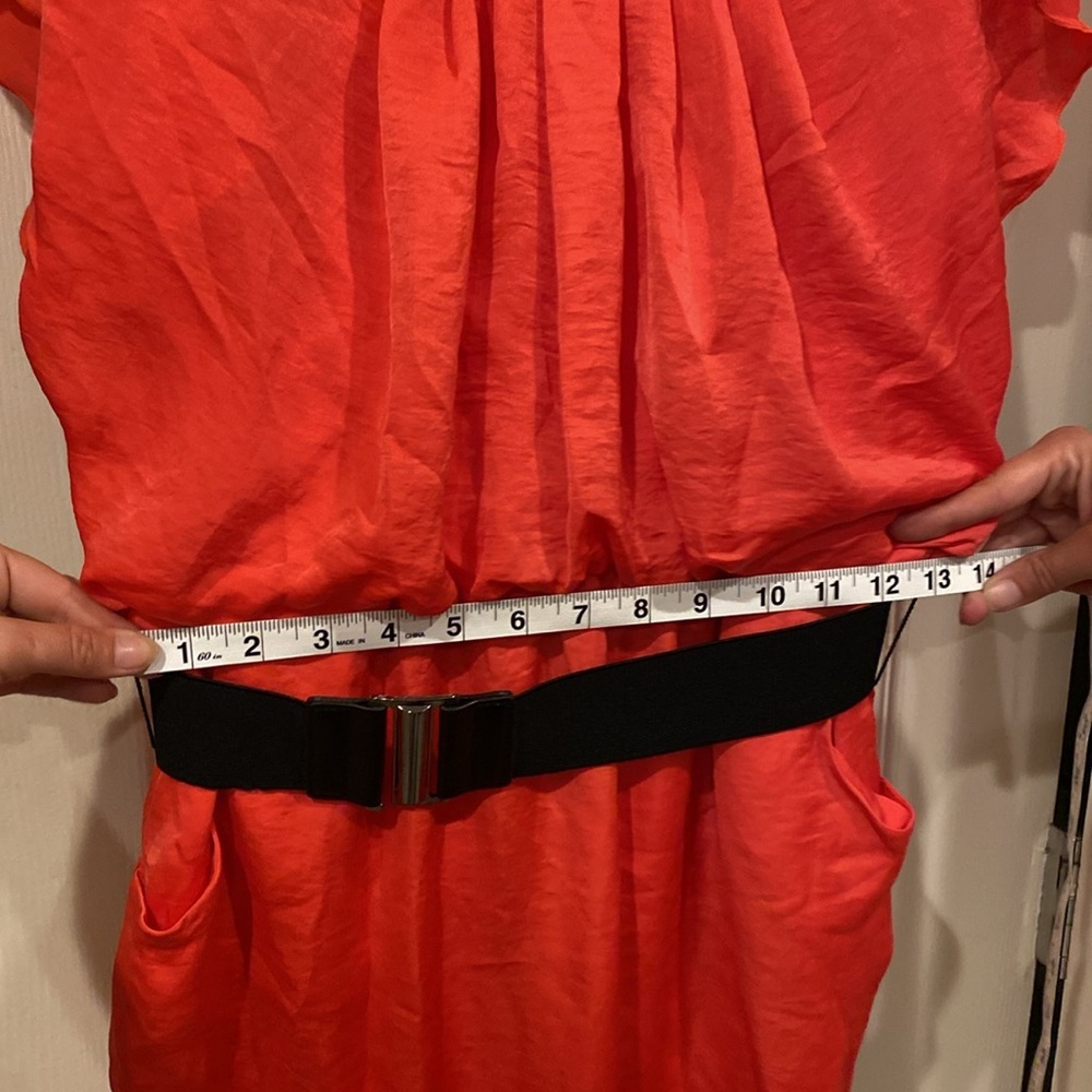 Super Flattering Coral Mini Dress with Black Belt from City Triangles, size M - Picture 11 of 11